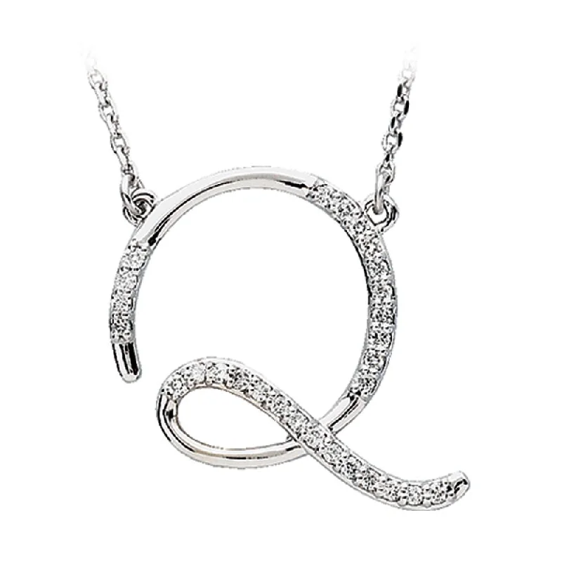 1/8 Ctw Diamond 14k White Gold Medium Script Initial Q Necklace, 17in