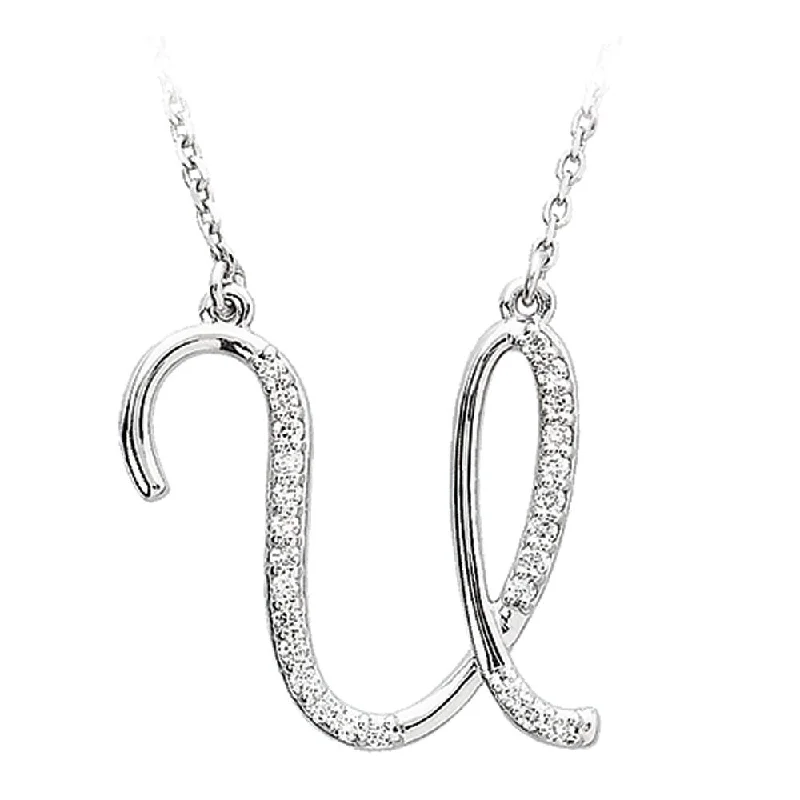 distressed statement necklace-1/8 Ctw Diamond 14k White Gold Medium Script Initial U Necklace, 17in