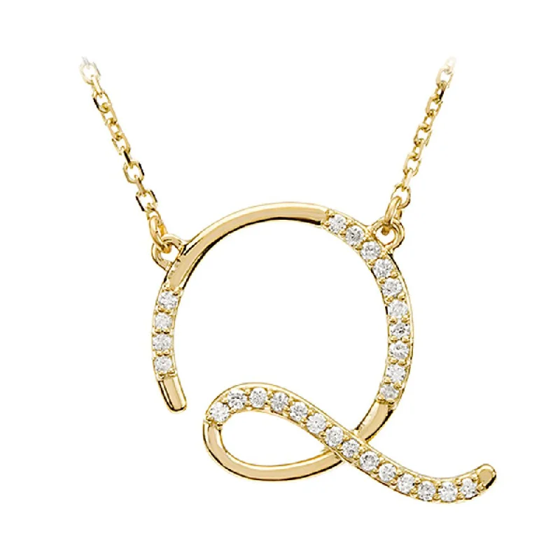 slender pendant necklace-1/8 Ctw Diamond 14k Yellow Gold Medium Script Initial Q Necklace, 17in