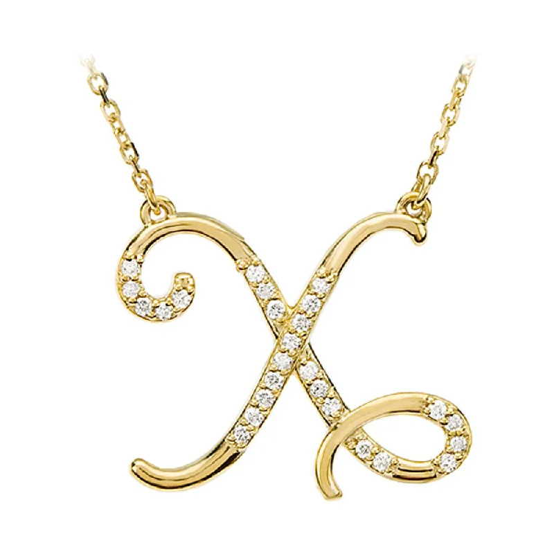 extravagant cocktail necklace-1/8 Ctw Diamond 14k Yellow Gold Medium Script Initial X Necklace, 17in