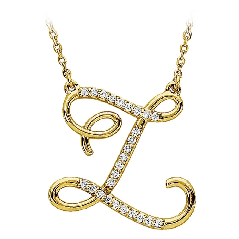 sprig engraved necklace-1/8 Ctw Diamond 14k Yellow Gold Medium Script Initial Z Necklace, 17in