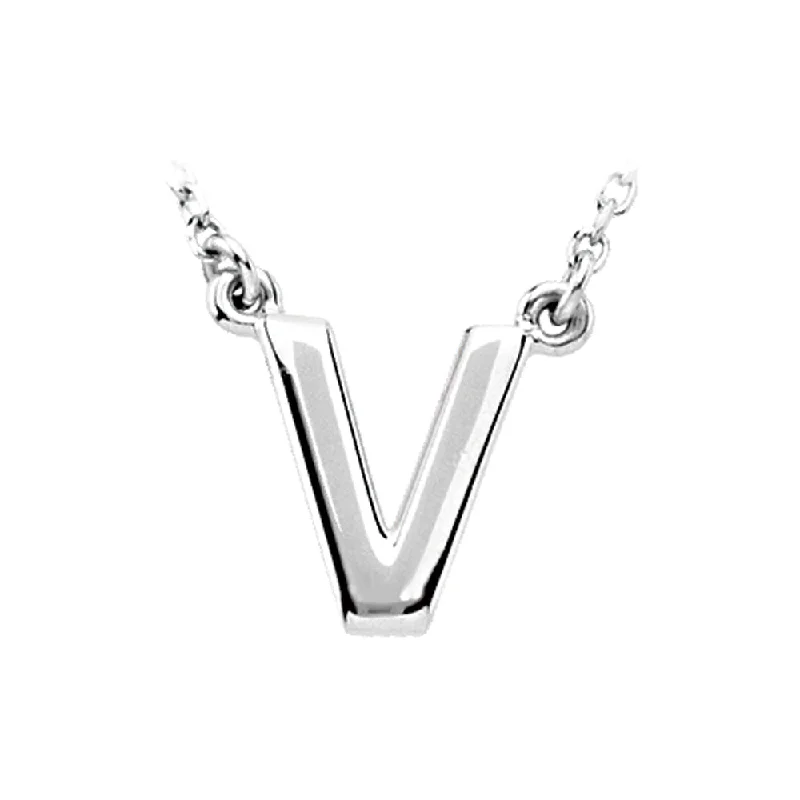 14K White Gold, Kendall Collection, Block Initial V Necklace, 16 Inch