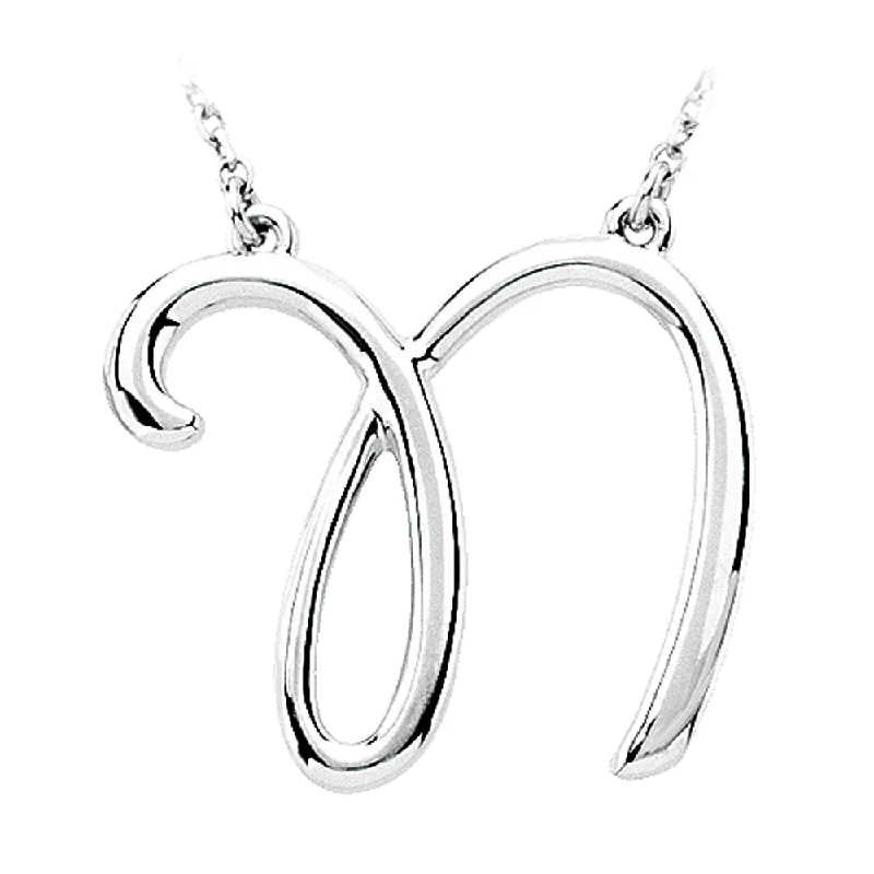 14k White Gold, Olivia Collection, Medium Script Initial N Necklace