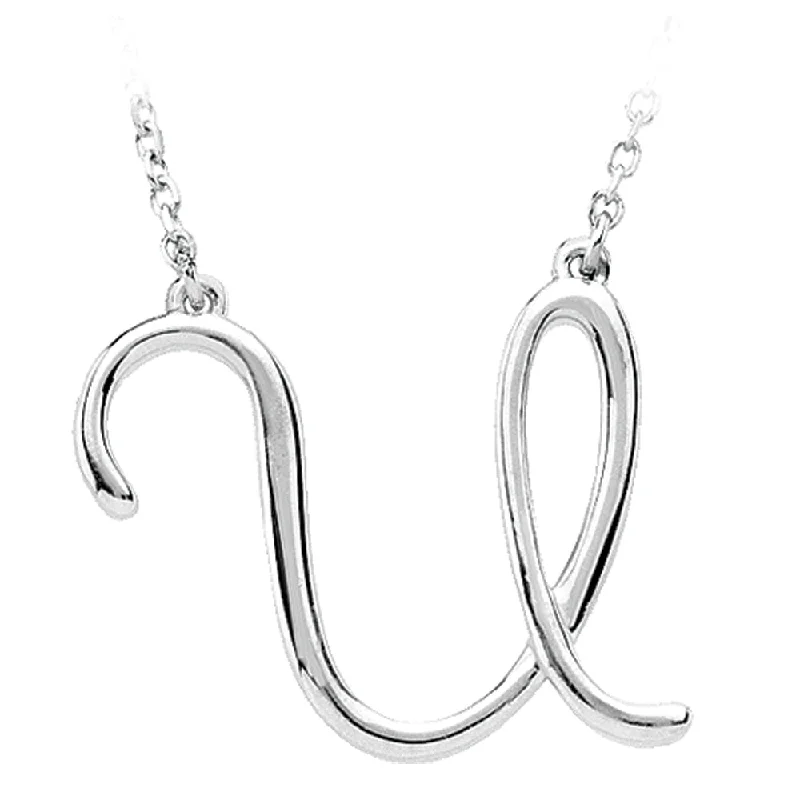 14k White Gold, Olivia Collection, Medium Script Initial U Necklace