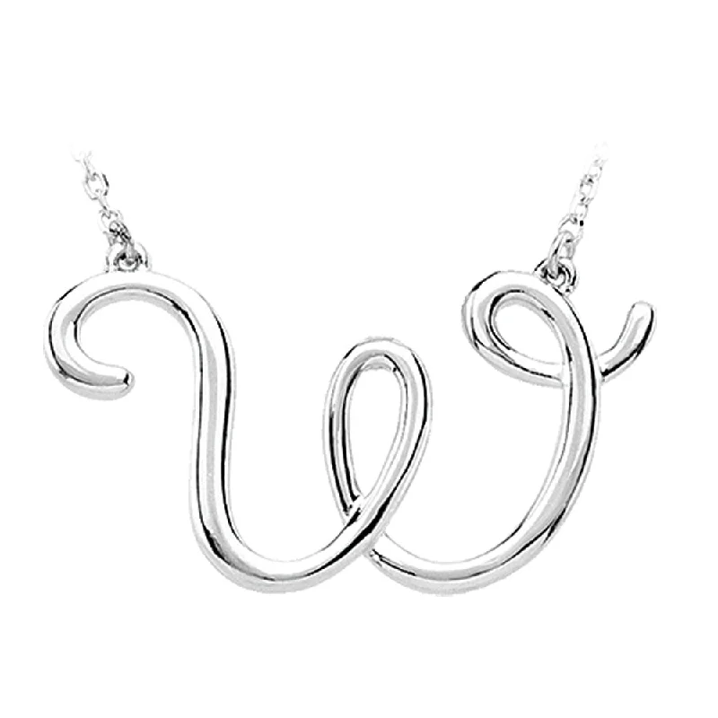 14k White Gold, Olivia Collection, Medium Script Initial W Necklace