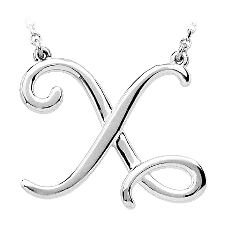 14k White Gold, Olivia Collection, Medium Script Initial X Necklace