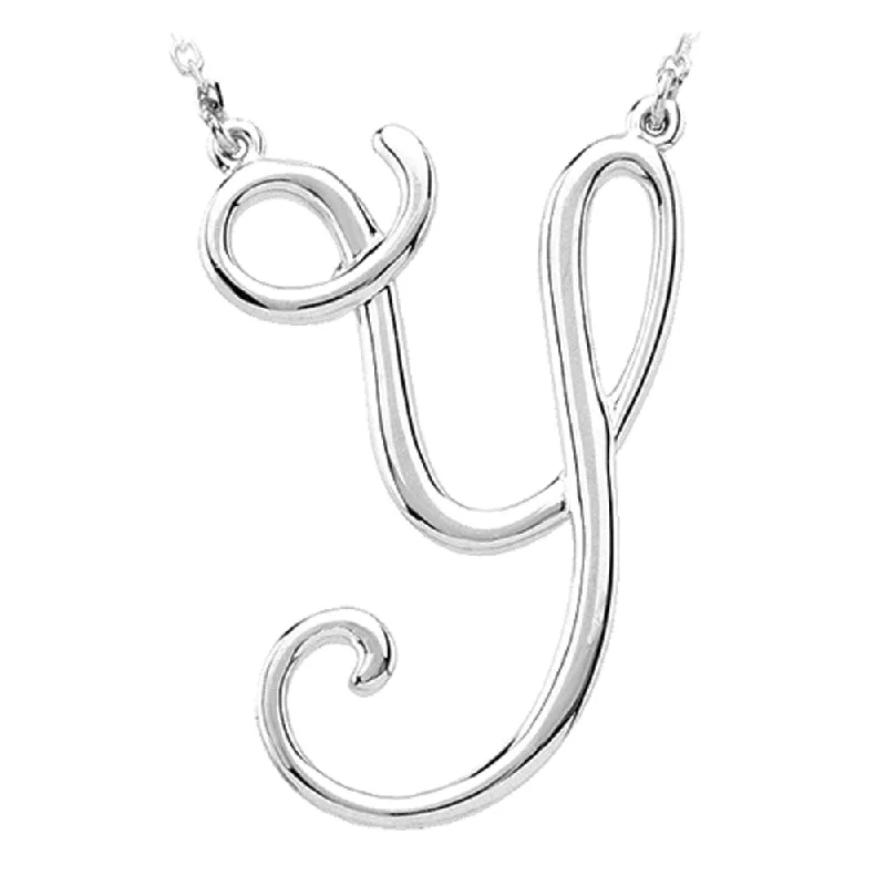 14k White Gold, Olivia Collection, Medium Script Initial Y Necklace