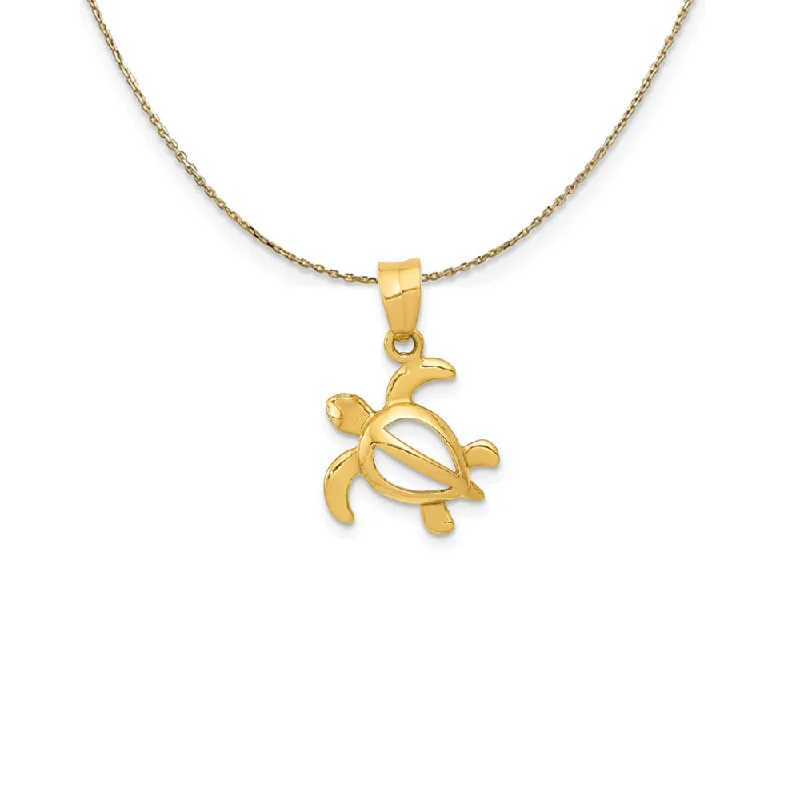 14k Yellow Gold 13mm Open Sea Turtle Necklace