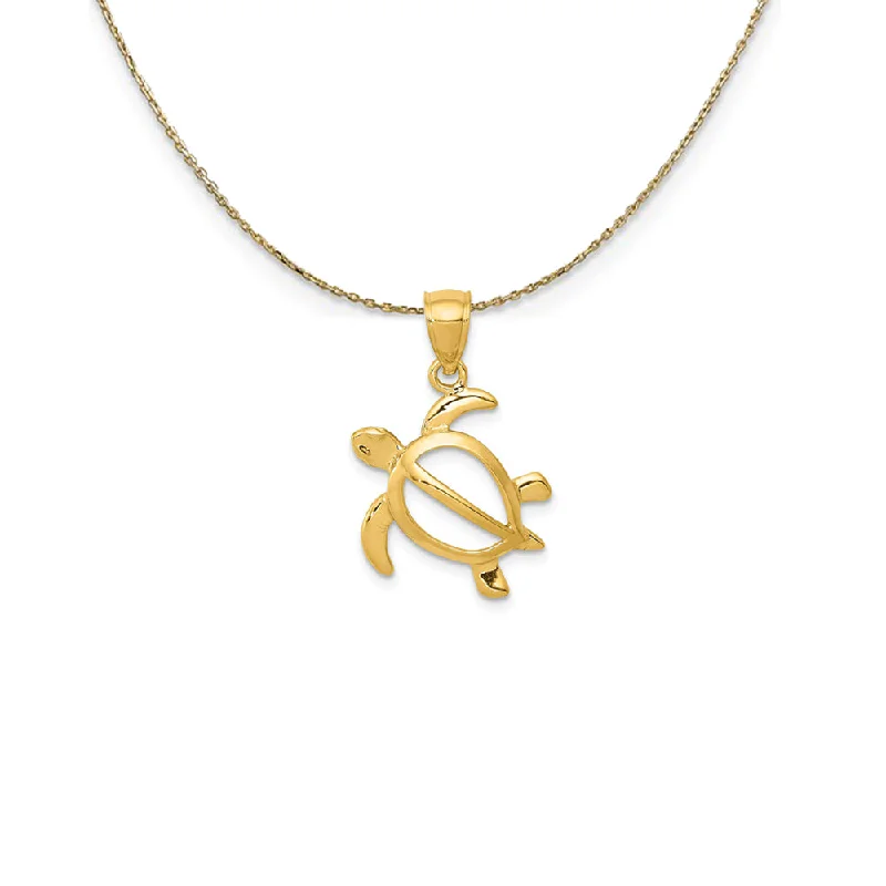 rose gold spiral necklace-14k Yellow Gold 16mm Open Sea Turtle Necklace