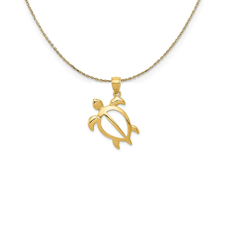 retro-style pendant necklace-14k Yellow Gold 20mm Open Sea Turtle Necklace