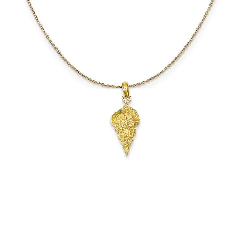 sprig charm necklace-14k Yellow Gold 2D Textured Conch Shell Necklace