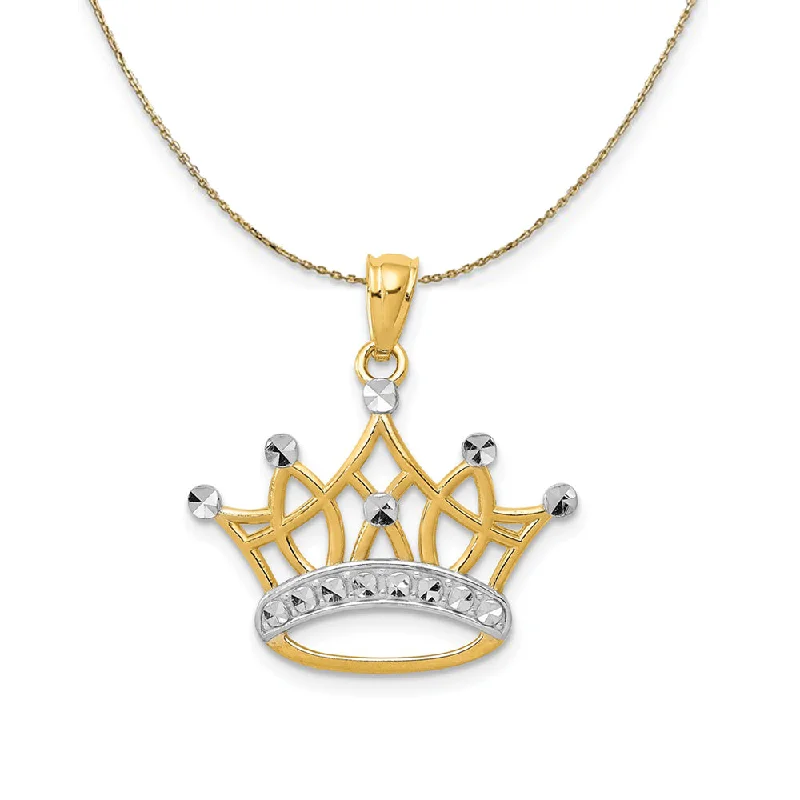 distressed silver necklace-14k Yellow Gold and Rhodium Crown Necklace