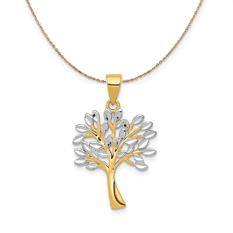 14k Yellow Gold and Rhodium Diamond Cut Tree Necklace