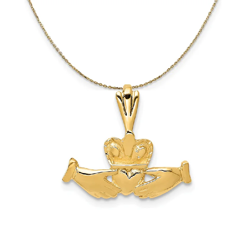 14k Yellow Gold Claddagh (16mm) Necklace