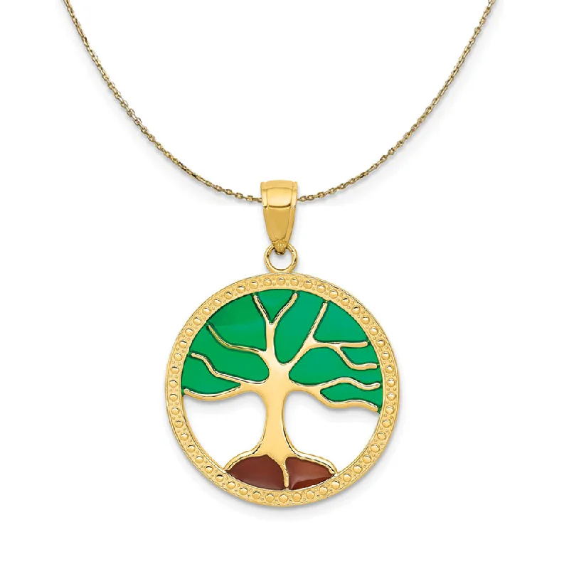 sprig engraved necklace-14k Yellow Gold & Enameled Round Tree of Life (21mm) Necklace