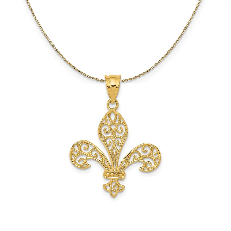 chiseled silver necklace-14k Yellow Gold Filigree Fleur De Lis (21mm) Necklace