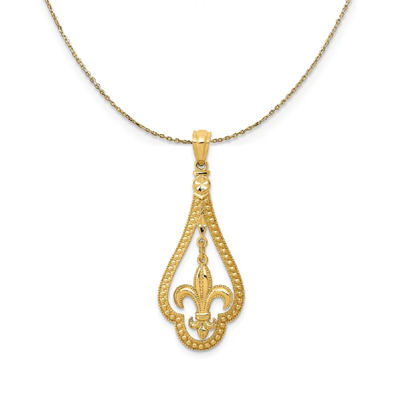 aquamarine drop necklace-14k Yellow Gold Fleur De Lis Dangle, 14 x 33mm Necklace