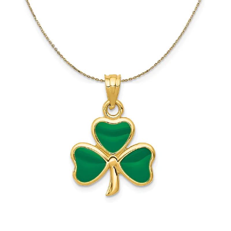 slender gold necklace-14k Yellow Gold & Green Enameled Three Leaf Clover Necklace