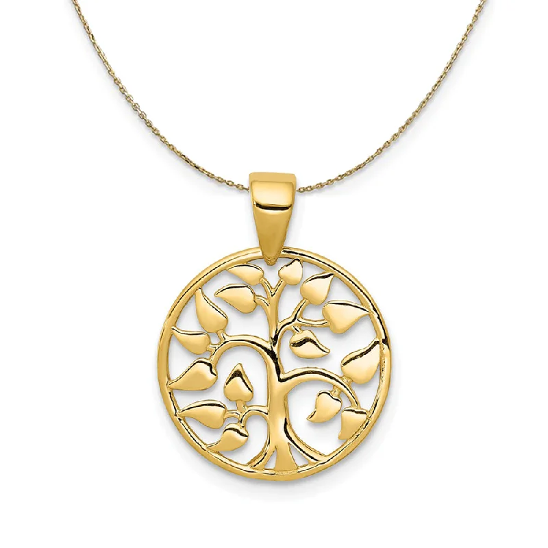 ripple-shaped chain necklace-14k Yellow Gold Heart Leaf Tree of Life Necklace