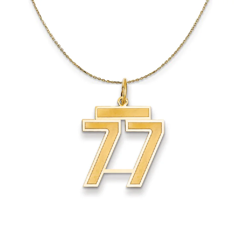 14k Yellow Gold, Jersey, Med Number 77 Necklace