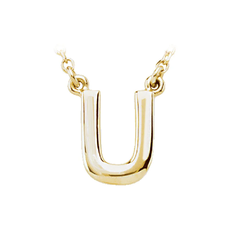 bronze chain necklace-14K Yellow Gold, Kendall Collection, Block Initial U Necklace, 16 Inch