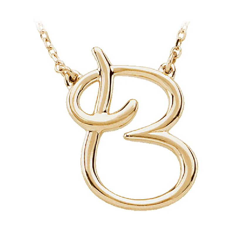 14k Yellow Gold, Olivia Collection, Medium Script Initial B Necklace