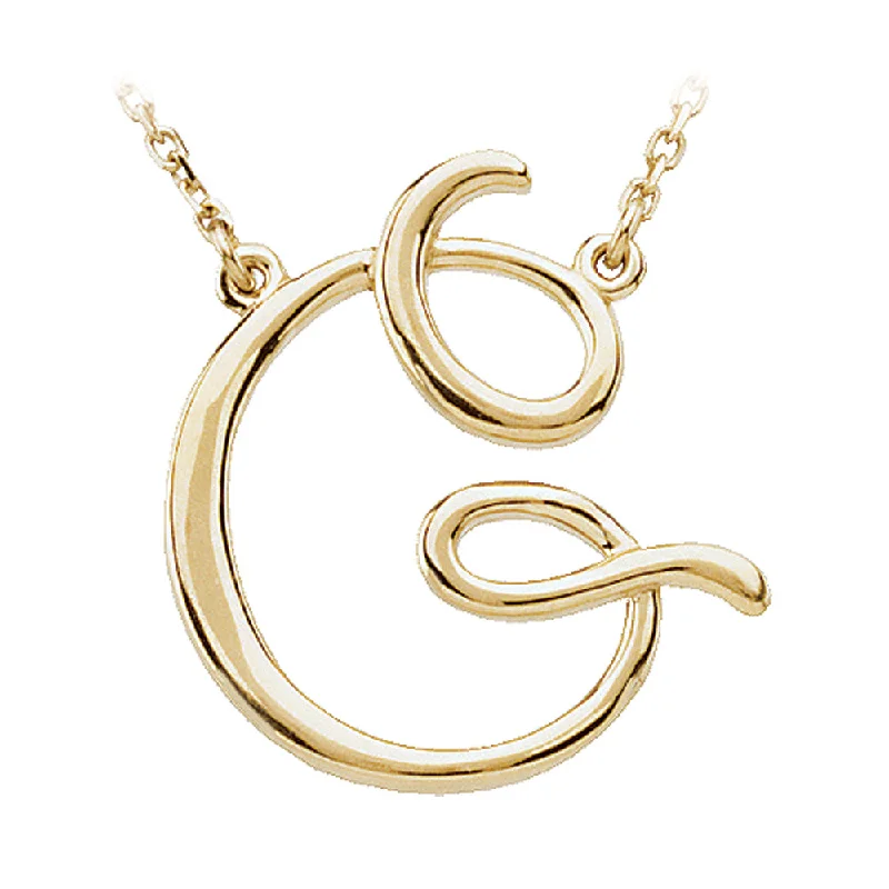 14k Yellow Gold, Olivia Collection, Medium Script Initial G Necklace