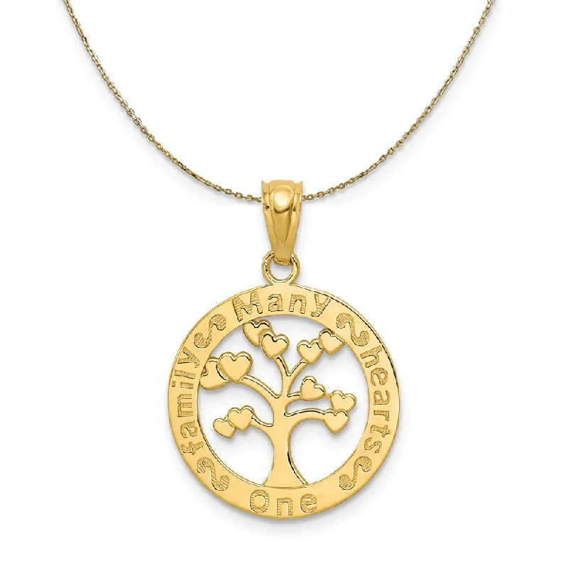 14k Yellow Gold One Family Many Hearts Tree of Life Necklace