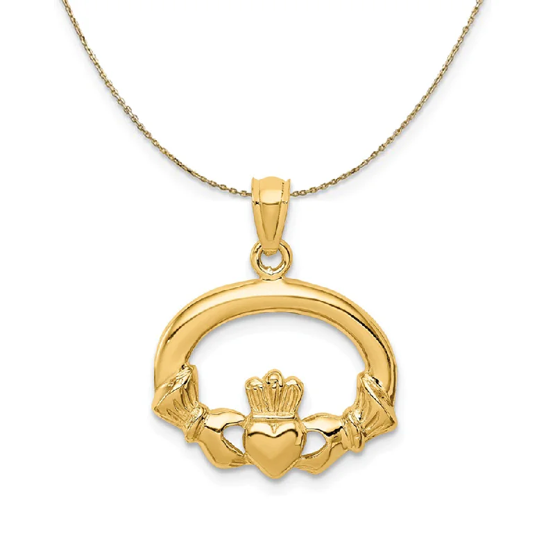 ancestral pearl necklace-14k Yellow Gold Oval Claddagh (18mm) Necklace