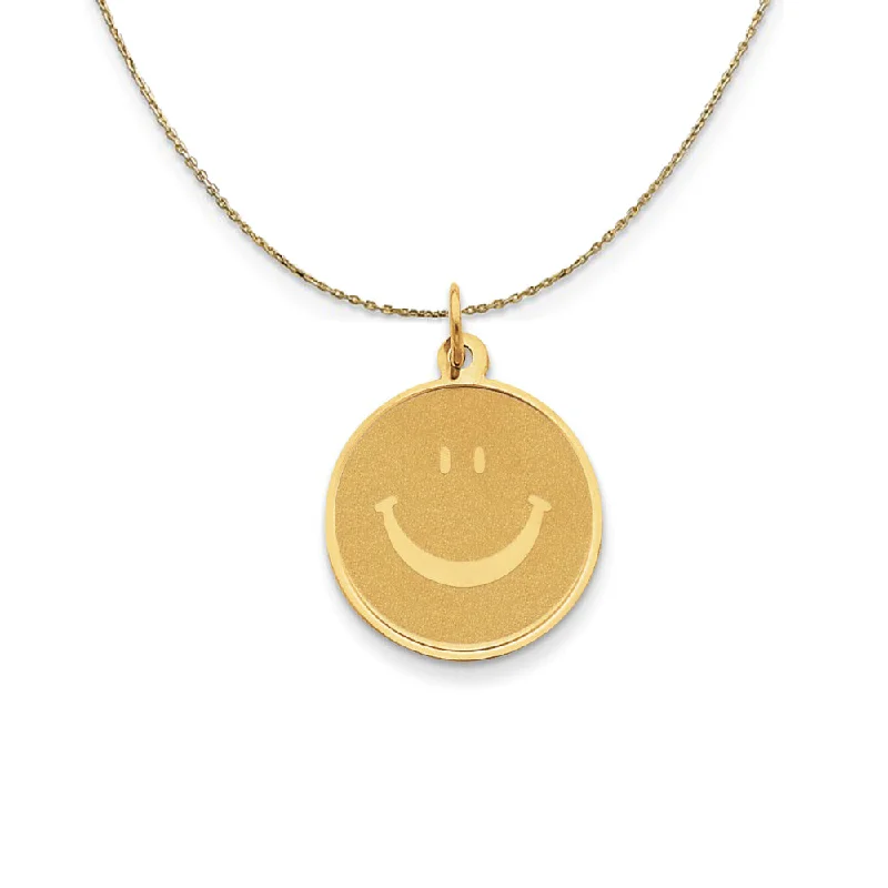 14k Yellow Gold Polished & Textured Smiley Face Necklace