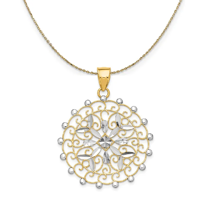 drifter layered necklace-14k Yellow Gold Rhodium Diamond Cut Filigree, 32mm Necklace