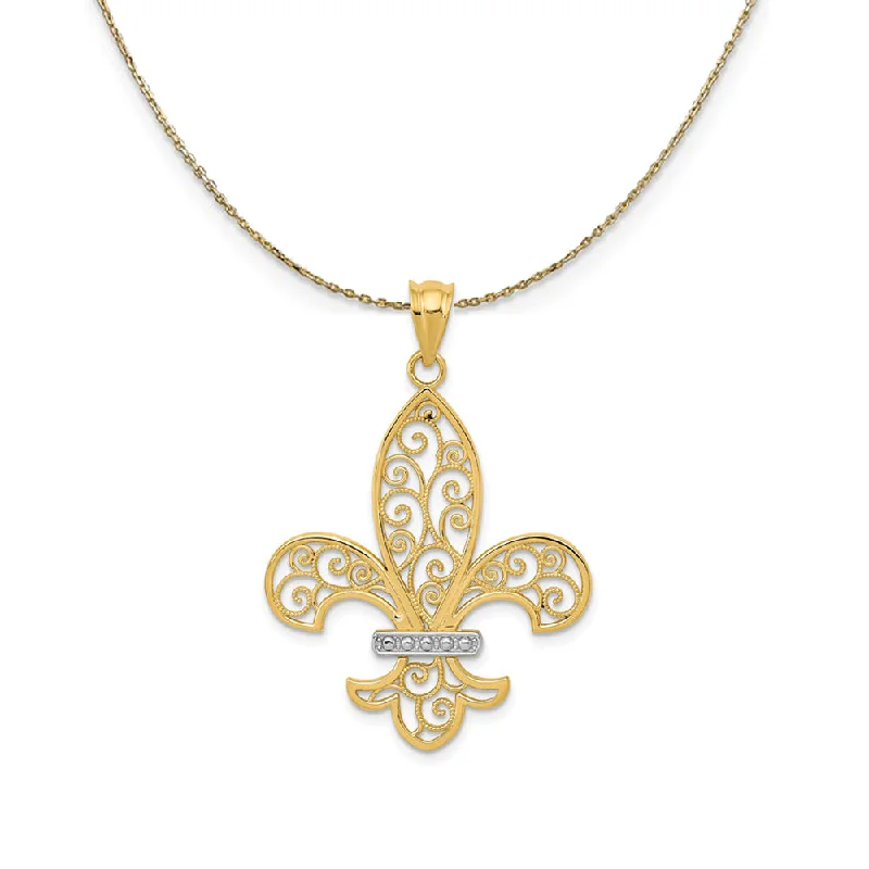 chiseled love necklace-14k Yellow Gold & Rhodium Filigree Fleur De Lis Necklace