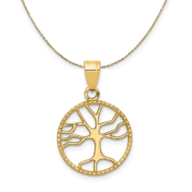 slender gold necklace-14k Yellow Gold Round Framed Tree of Life Necklace