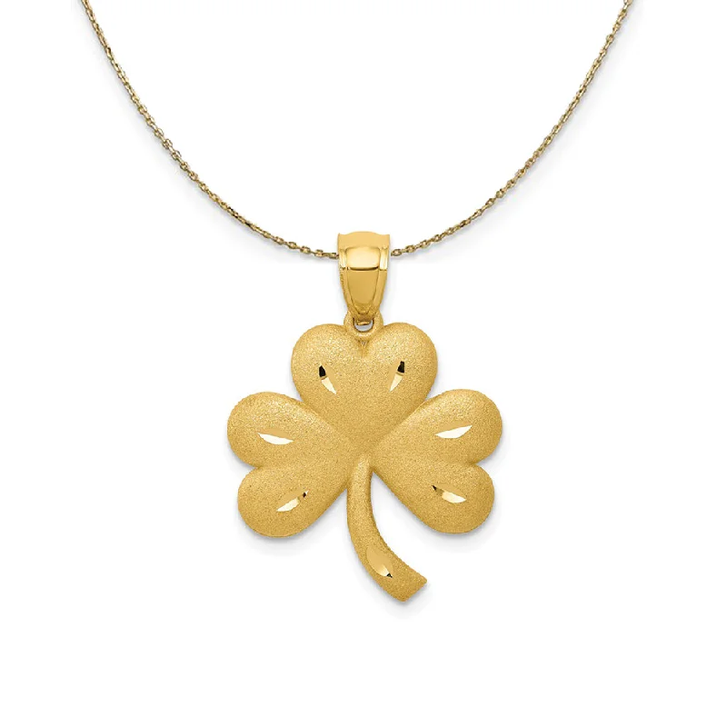 adaptable silver necklace-14k Yellow Gold Satin & Diamond Cut Shamrock Necklace