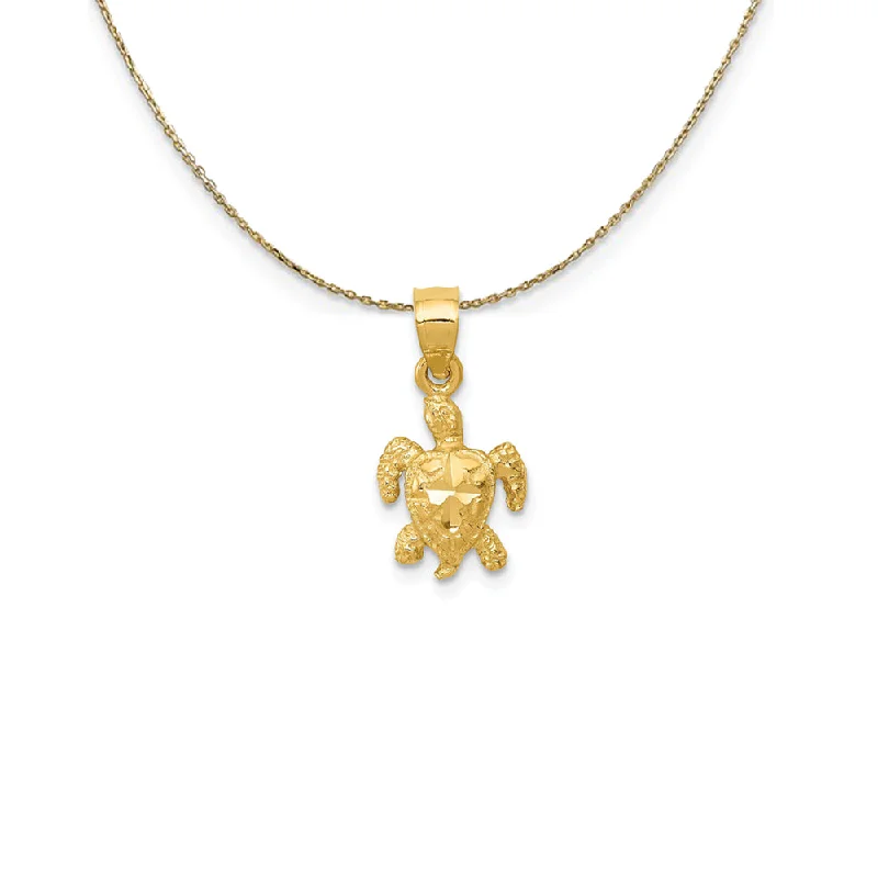 14k Yellow Gold Small Diamond Cut Sea Turtle Necklace