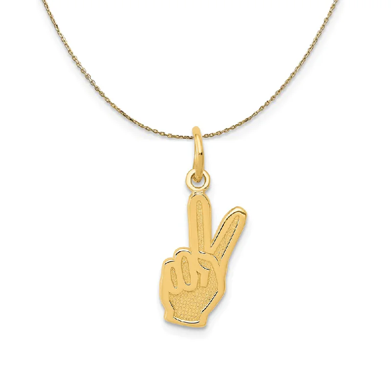 14k Yellow Gold Small Hand Peace Sign Necklace