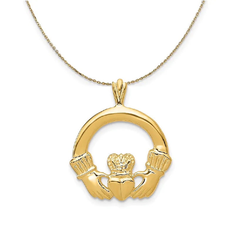 14k Yellow Gold Solid Polished Claddagh Necklace