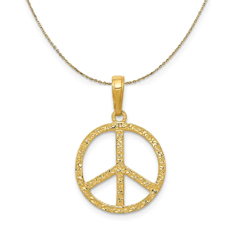 floral-inspired necklace-14k Yellow Gold Textured Peace Sign (16mm) Necklace