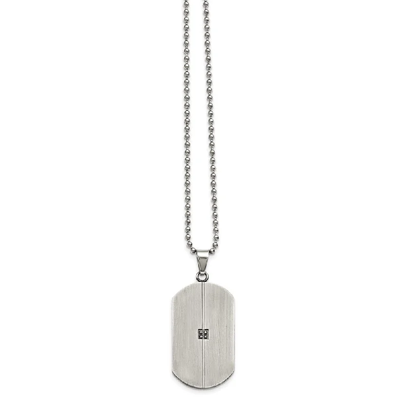 Black Diamond Antiqued Matte Dog Tag Stainless Steel Necklace, 22 Inch