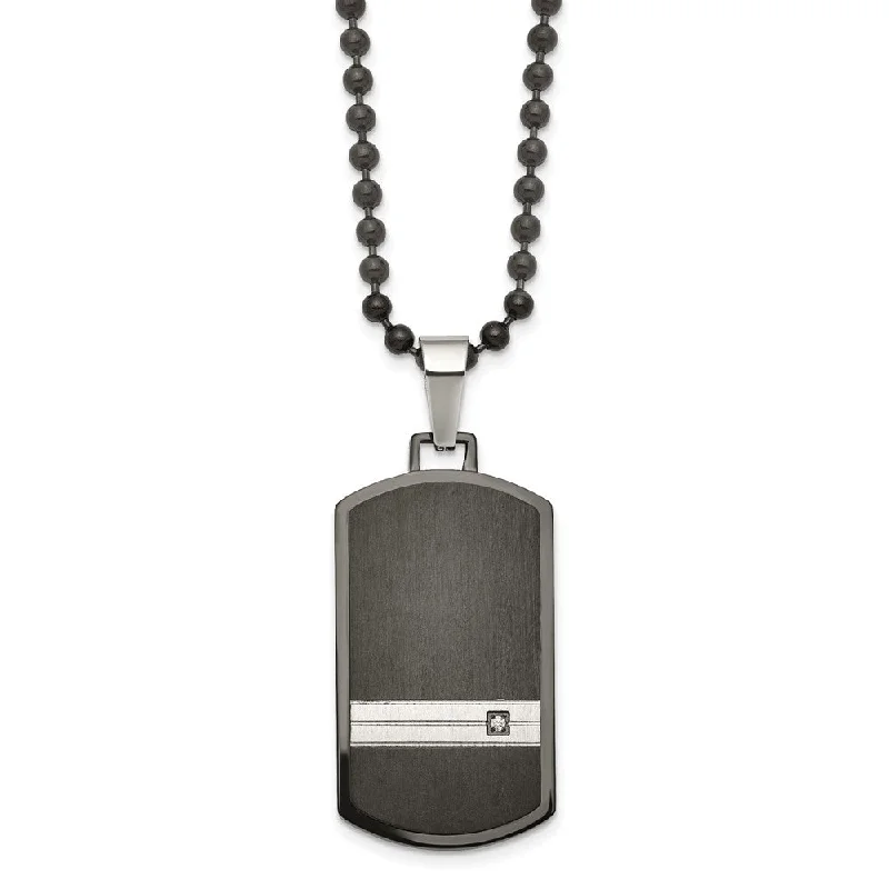 retro garnet necklace-Men's Black Plated Stainless Steel & CZ Dog Tag Necklace, 24 Inch