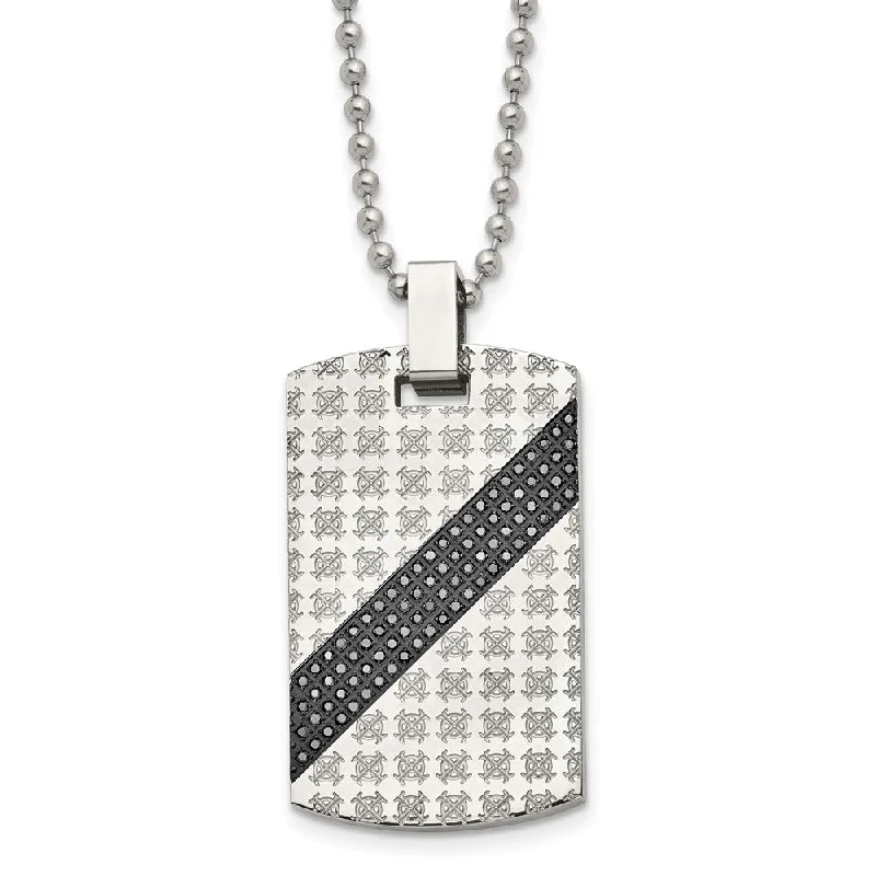 retro ruby pendant necklace-Men's Stainless Steel 1/2 Cttw Black Diamond Dog Tag Necklace, 24 Inch