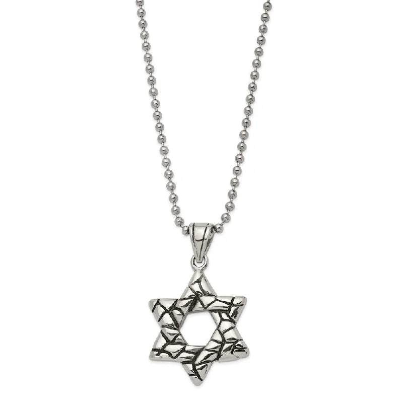 gleaming drop necklace-Men's Stainless Steel Antiqued 3D Star of David Necklace, 24 Inch