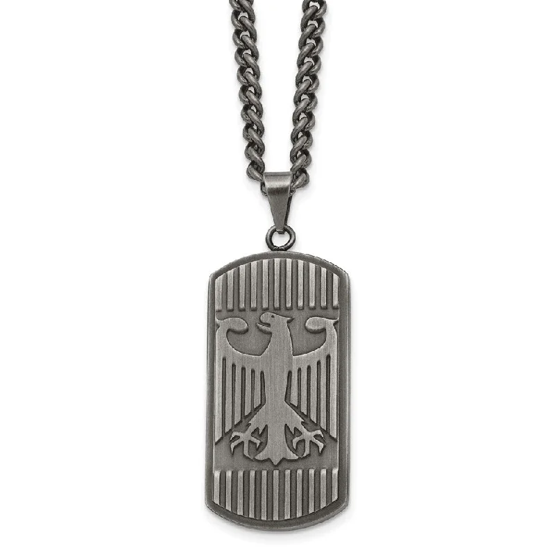 sculpted diamond necklace-Mens Stainless Steel Antiqued Brushed Phoenix Dog Tag Necklace, 22 In