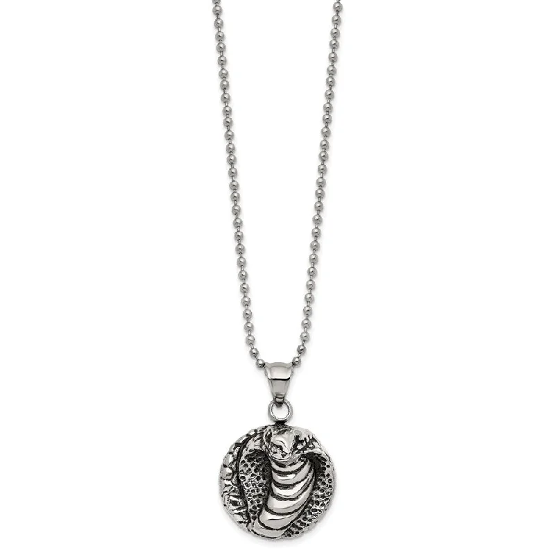 small letter necklace-Men's Stainless Steel Antiqued Round Cobra Necklace, 22 Inch