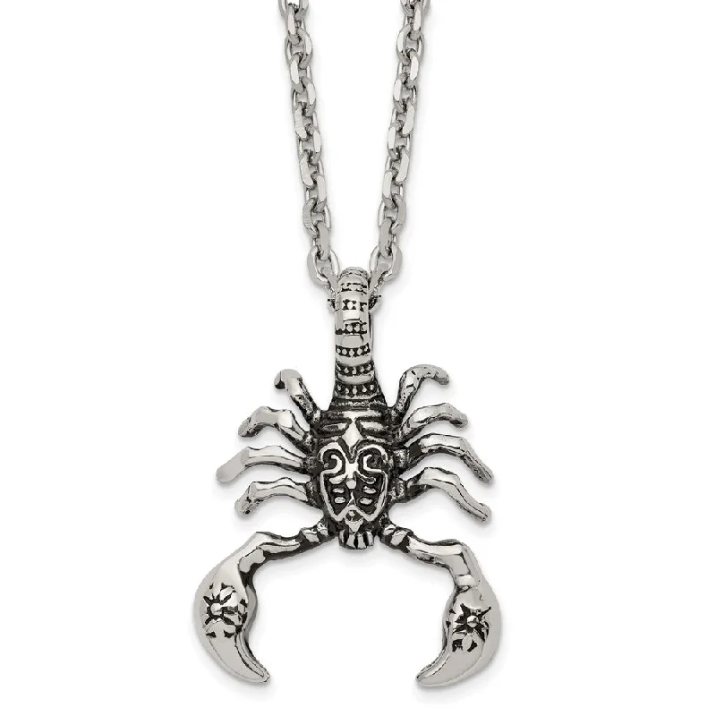 adaptable friendship necklace-Men's Stainless Steel Antiqued Scorpion Necklace, 24 Inch