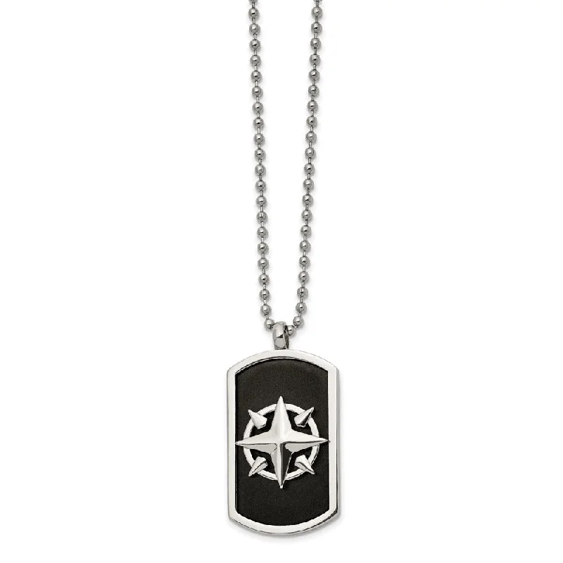 gothic topaz necklace-Men's Stainless Steel & Black Plated Compass Dog Tag Necklace, 24 Inch