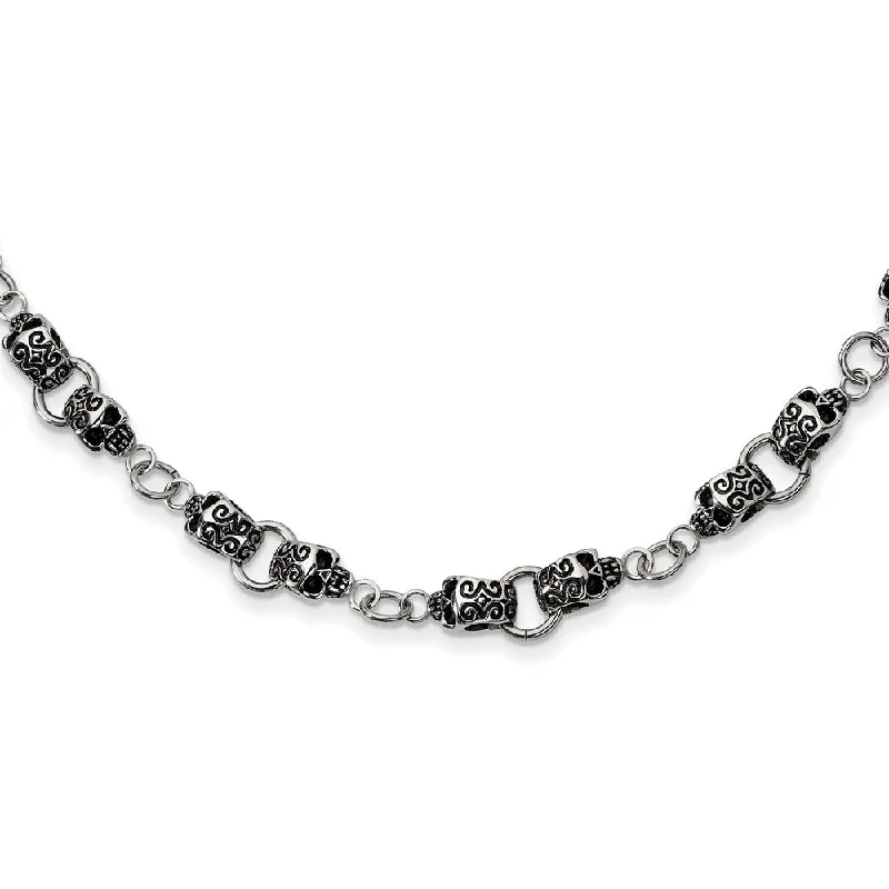 adaptable birthstone necklace-Men's Stainless Steel 12mm Tattooed Skull Chain Necklace, 24 Inch