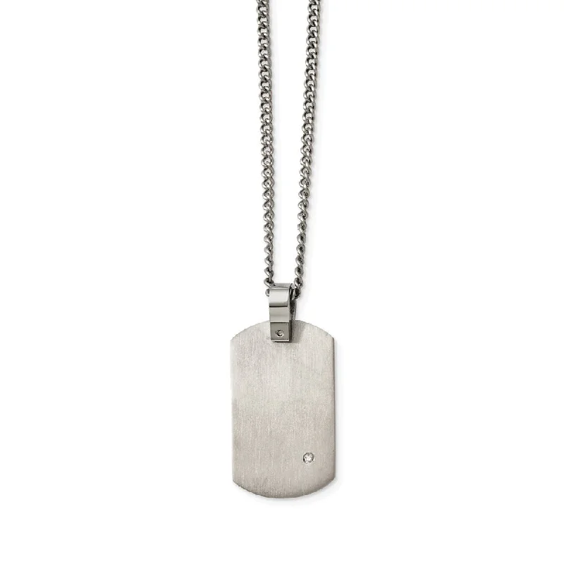 Men's Titanium .02 Ct Diamond Brushed Dog Tag Necklace, 22 Inch