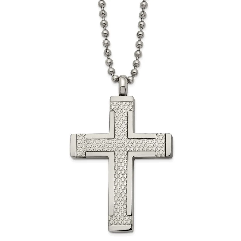 Men's Titanium Polished & Laser Cut Textured Cross Necklace, 22 Inch