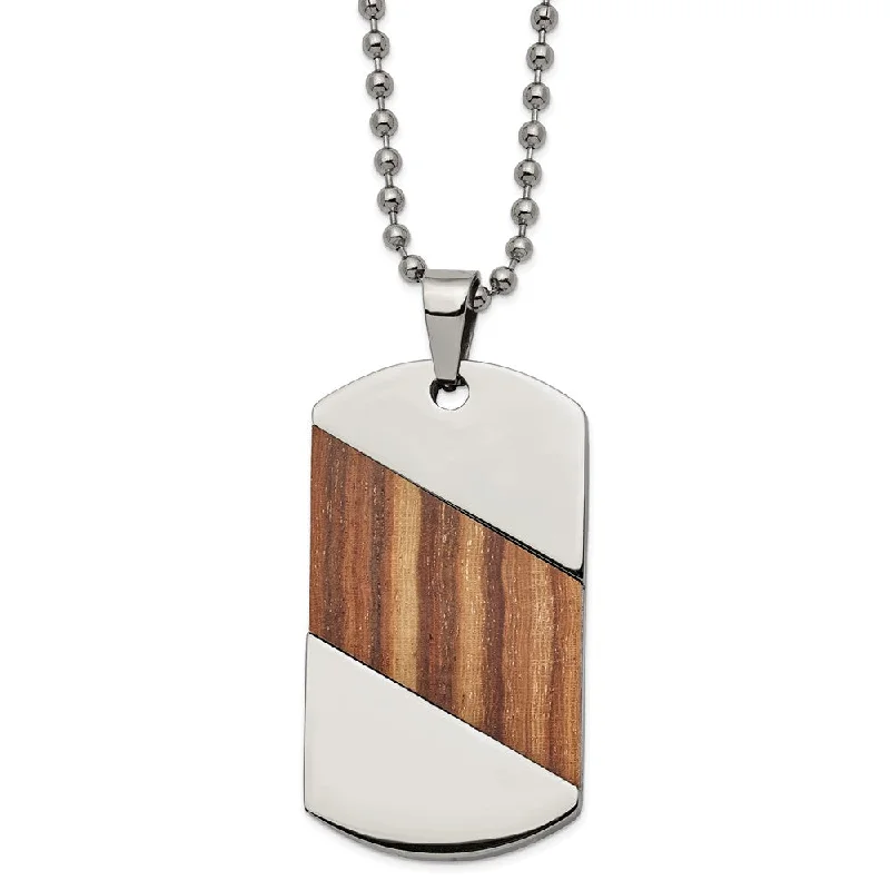 Men's Titanium, Stainless Steel & Rosewood Dog Tag Necklace, 22 Inch